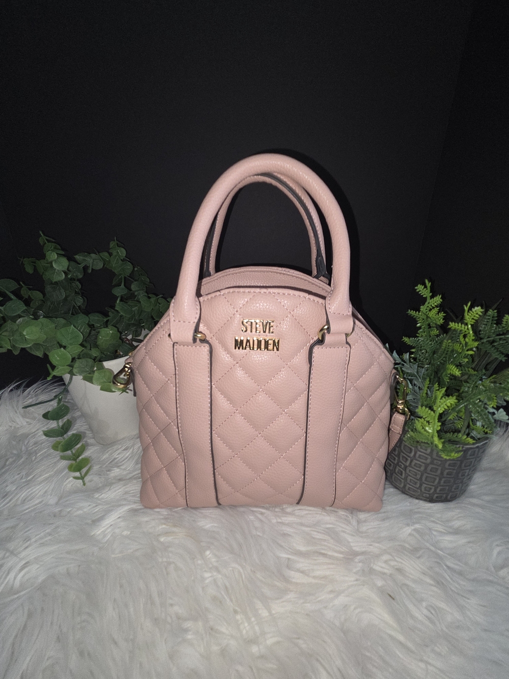 Steve Madden Blush Pink Quilted Dome Satchel/crossbody with Gold Hardware